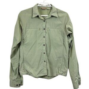 The North Face olive green button up long sleeve polo shirt size M
